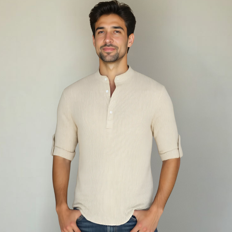Men's Stylish Henry Neck Long Sleeve Shirt