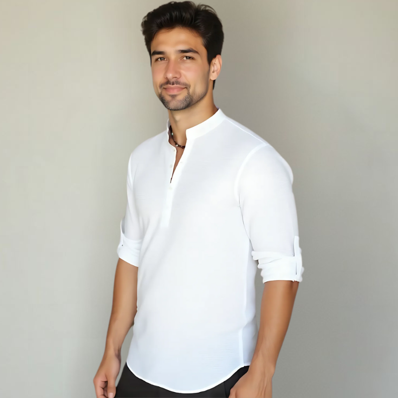 Men's Stylish Henry Neck Long Sleeve Shirt