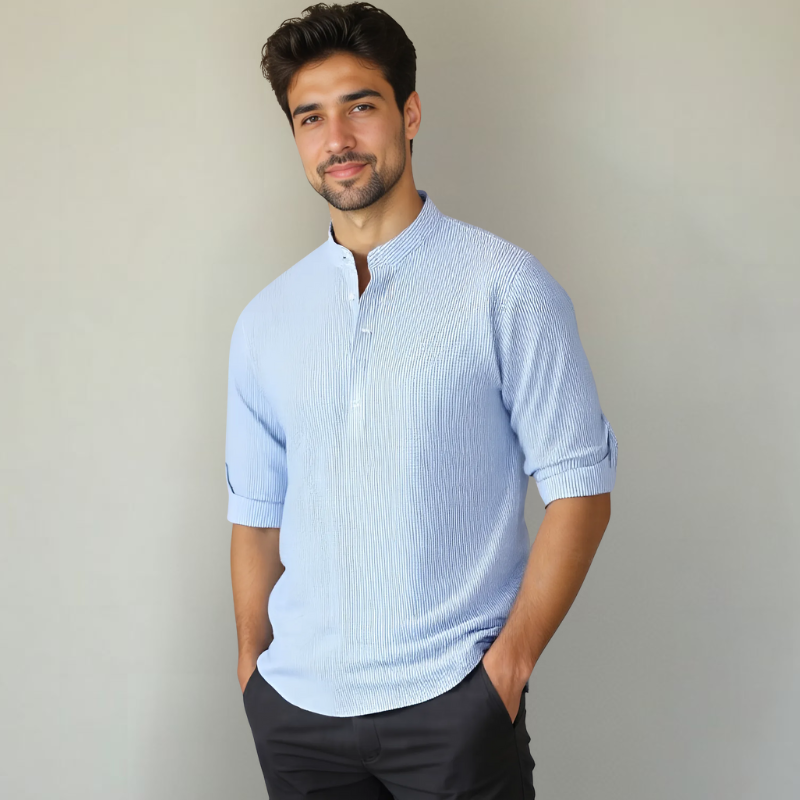 Men's Stylish Henry Neck Long Sleeve Shirt