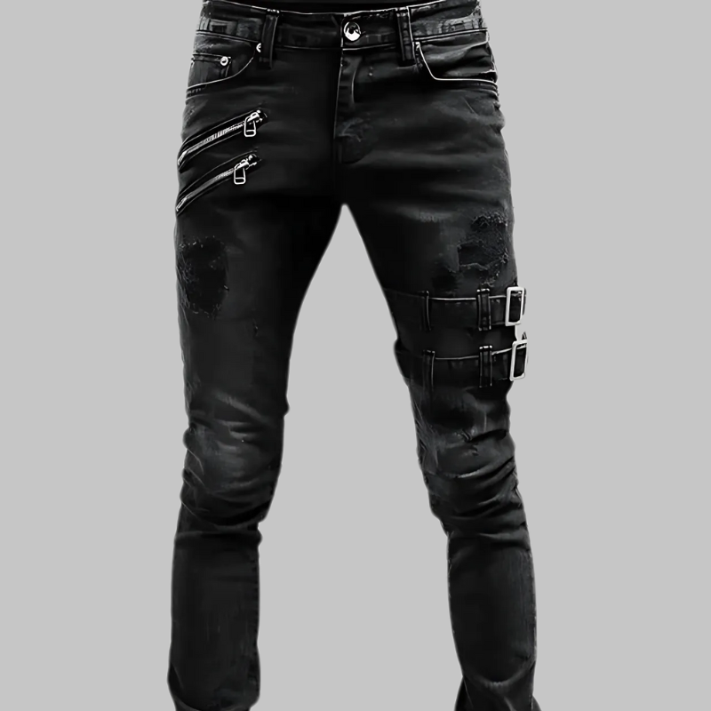 Edgy Buckle Jeans for Men